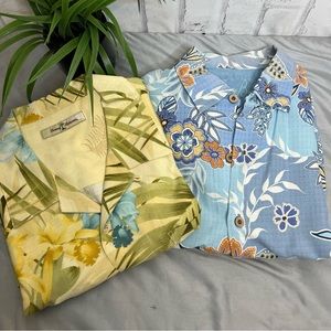 Tommy Bahama Hawaiian Shirt bundle of 2-XL Blue Floral Short Sleeve Silk shirt